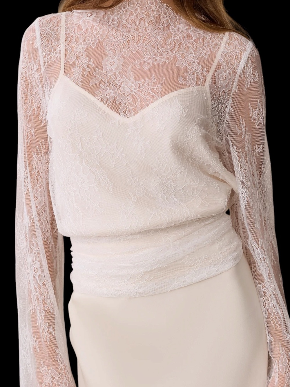Few Moda o.p.t. Salome Top Sheer Lace Long-Sleeve White Ivory NWT